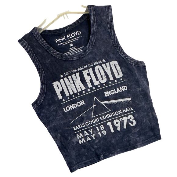 Pink Floyd Black Graphic Tank Crop Women M Dark Side of the Moon Rocker Grunge - Picture 1 of 8